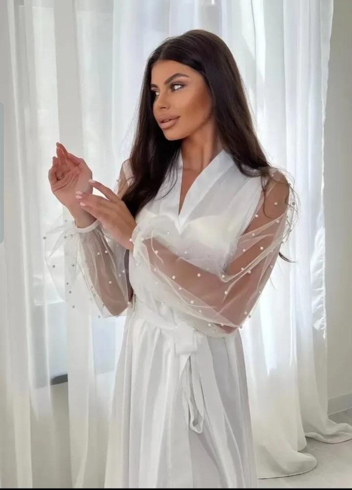 روب عروسه اكمام باللولو